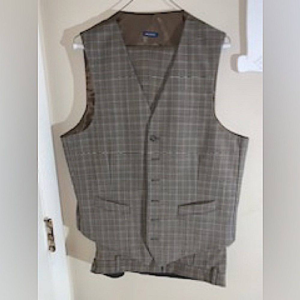 2pc set classic fit plaid tan vest and pants